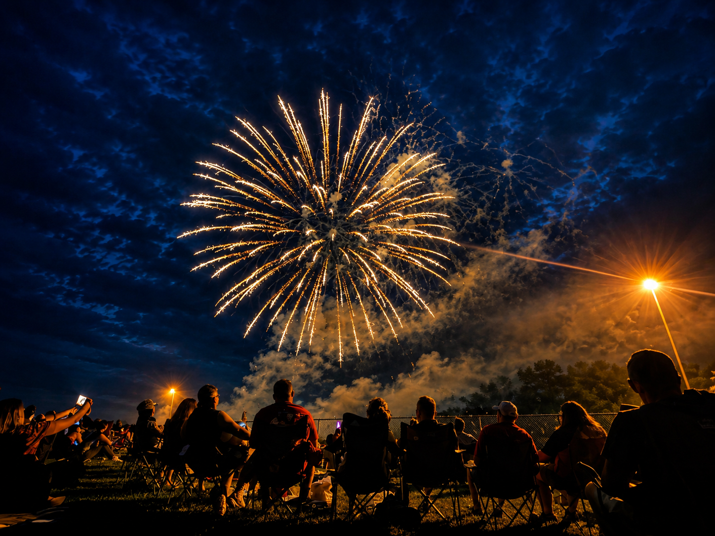 Fireworks illuminating a summer night gathering