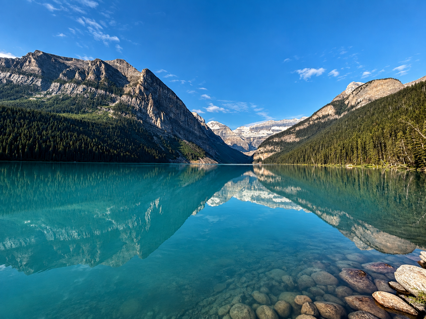 Turquoise alpine lake surrounded by mountains